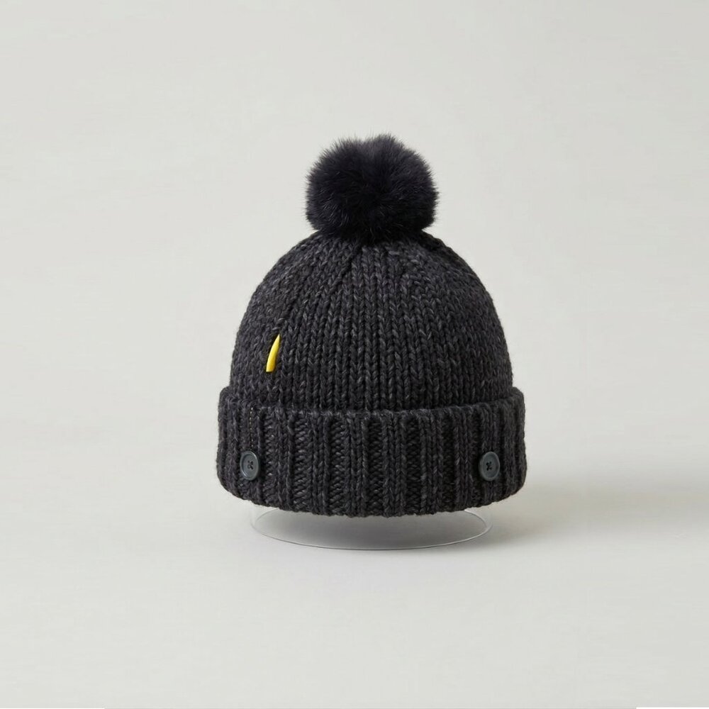 LOLE  Black Knit Pom-Pom  Beanie winter hat – Black/Grey - OZ Adult